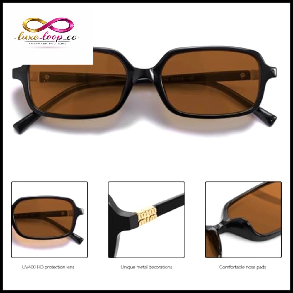 Retro 90s Small Rectangular Sunglasses Narrow Fra… - image 4